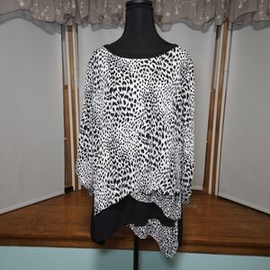 Christopher & Banks EUC Leopard Print Black and White Women's Top • Size L